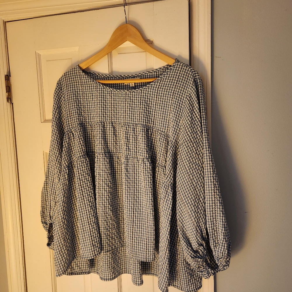 Max Studio Blue Gingham Top